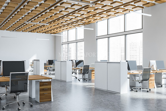 Wooden ceiling open space office corner